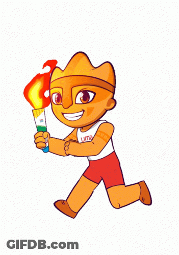 A Cartoon Drawing Of A Person Holding A Torch That Says Lima 2020 GIF