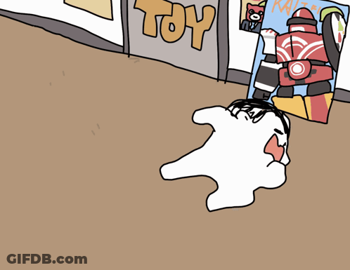 A Cartoon Drawing Of A Person In Front Of A Toy Store Door GIF