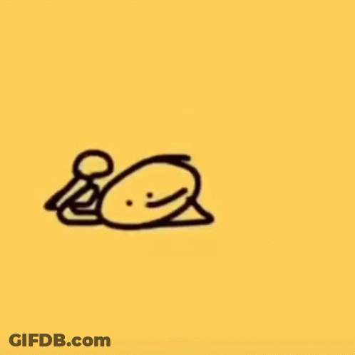 A Cartoon Drawing Of A Person Laying Down With A Smiley Face On A Yellow Background . GIF
