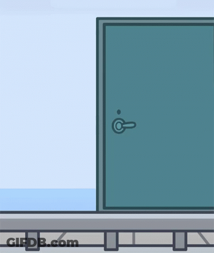A Cartoon Drawing Of A Person Looking Out Of A Door GIF