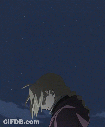 A Cartoon Drawing Of A Person Looking Up At The Night Sky GIF