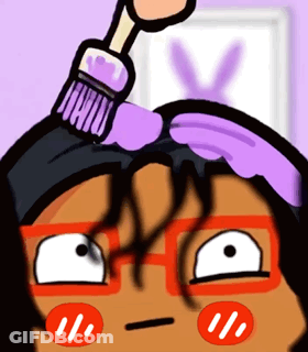 A Cartoon Drawing Of A Person Painting A Bunny On Their Head GIF
