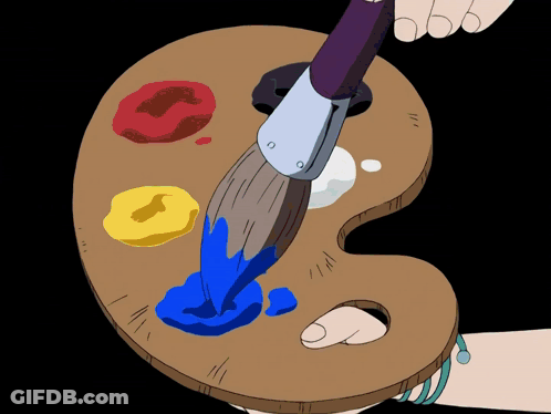 A Cartoon Drawing Of A Person Painting With A Brush And A Palette GIF