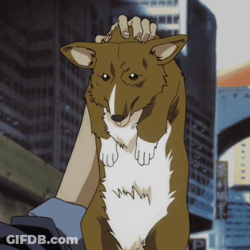 A Cartoon Drawing Of A Person Petting A Dog With A City In The Background GIF