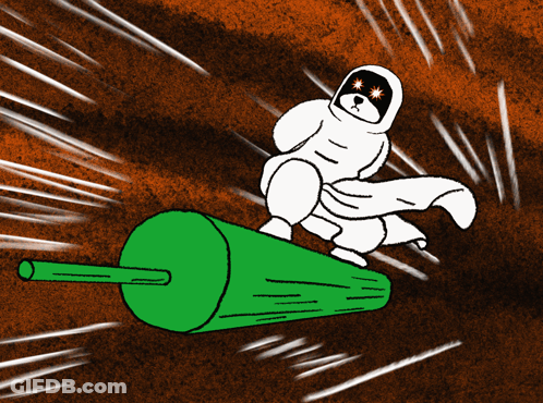 A Cartoon Drawing Of A Person Riding A Green Cylinder GIF