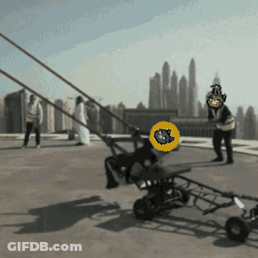 A Cartoon Drawing Of A Person Riding A Swing With A Yellow Circle With A Fish On It GIF