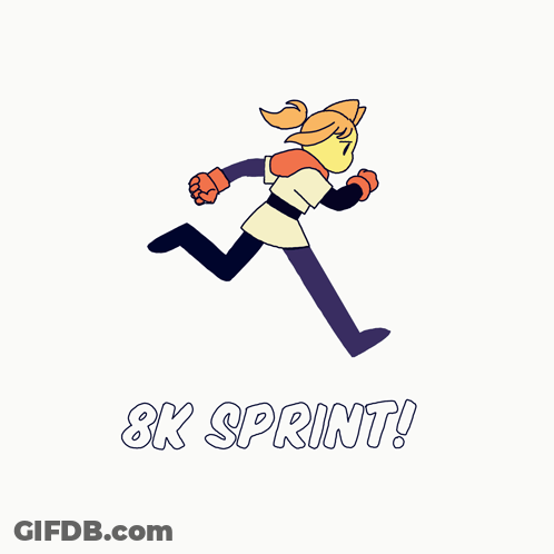 A Cartoon Drawing Of A Person Running With The Words 8K Sprint Below It GIF