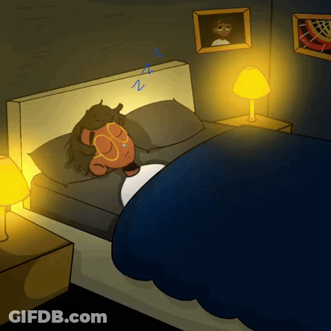 A Cartoon Drawing Of A Person Sleeping In A Dark Room GIF