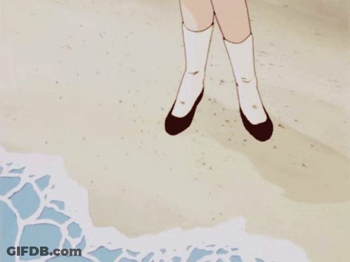 A Cartoon Drawing Of A Person Standing On The Beach GIF