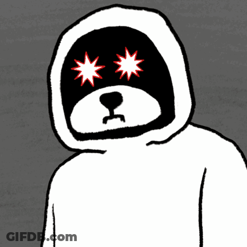 A Cartoon Drawing Of A Person Wearing A Hoodie With Red Stars In Their Eyes GIF