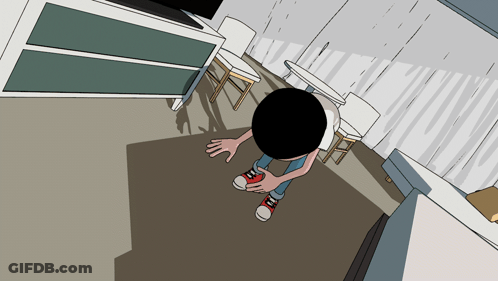 A Cartoon Drawing Of A Person With A Black Head And Red Sneakers GIF