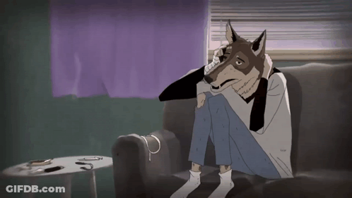 A Cartoon Drawing Of A Person With A Dog 'S Head Sitting On A Couch GIF
