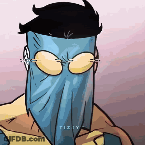 A Cartoon Drawing Of A Person With A Mask On Their Face And The Letters Tizzy Below It GIF