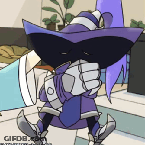 A Cartoon Drawing Of A Person With A Purple Hat And Gloves GIF