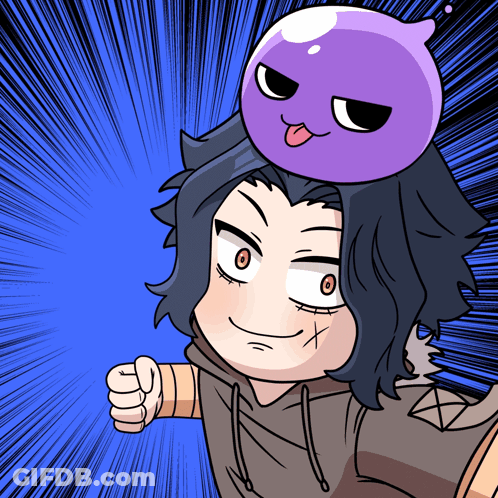 A Cartoon Drawing Of A Person With A Purple Monster On Their Head GIF