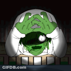 A Cartoon Drawing Of A Person With Green Hands On Their Face GIF