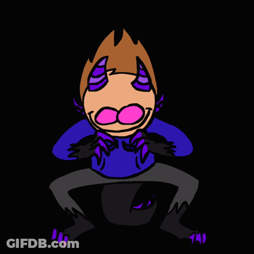 A Cartoon Drawing Of A Person With Horns And Purple Eyes GIF