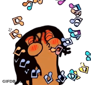 A Cartoon Drawing Of A Person With Music Notes Around Their Head GIF