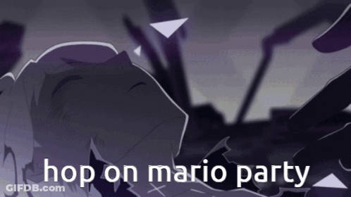 A Cartoon Drawing Of A Person With The Words Hop On Mario Party GIF