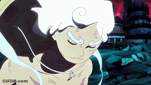A Cartoon Drawing Of A Person With White Hair And A Necklace Around Their Neck GIF