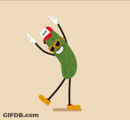 A Cartoon Drawing Of A Pickle Wearing A Mvp Hat And Sunglasses GIF
