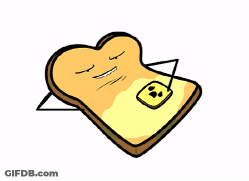 A Cartoon Drawing Of A Piece Of Toast With A Face On It GIF