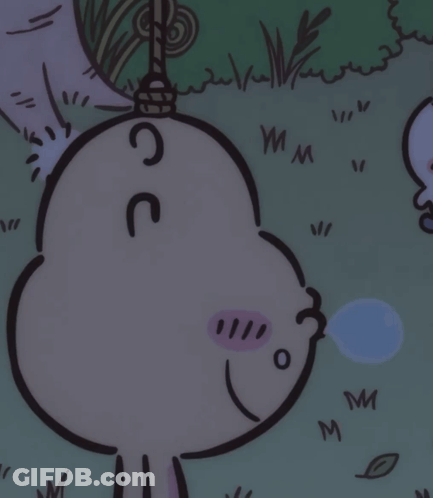 A Cartoon Drawing Of A Pig Blowing A Bubble With The Letter C On Its Head GIF
