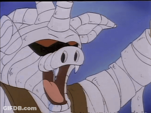 A Cartoon Drawing Of A Pig With Horns And Bandages Around Its Body GIF