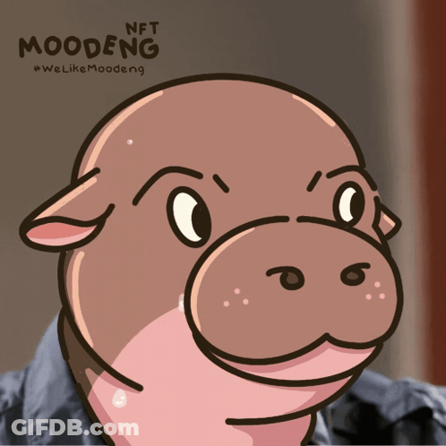 A Cartoon Drawing Of A Pig With The Words Nft Moodeng Written Above It GIF