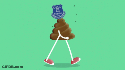 A Cartoon Drawing Of A Pile Of Poop With The Everton Logo On It GIF