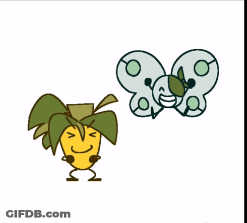 A Cartoon Drawing Of A Pineapple And A Butterfly With Wings GIF