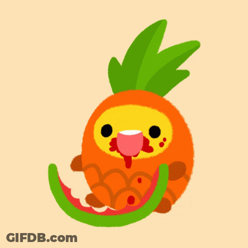 A Cartoon Drawing Of A Pineapple Eating A Watermelon GIF