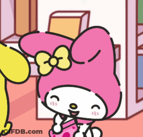 A Cartoon Drawing Of A Pink Bunny With A Yellow Bow On Her Head GIF