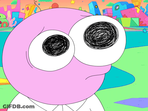 A Cartoon Drawing Of A Pink Circle With A Black Hole In The Middle Of Its Eyes GIF