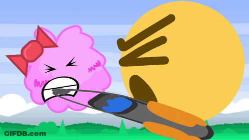 A Cartoon Drawing Of A Pink Cloud With A Red Bow And A Yellow Smiley Face With The Letter N On It GIF