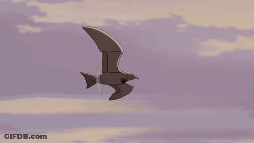 A Cartoon Drawing Of A Plane With A Bird 'S Face On It GIF