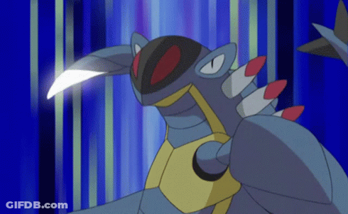 A Cartoon Drawing Of A Pokemon With A Sword In Its Mouth GIF