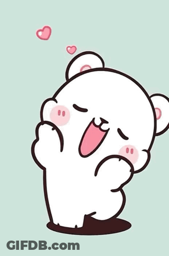 A Cartoon Drawing Of A Polar Bear With Hearts Coming Out Of Its Mouth . GIF