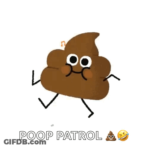 A Cartoon Drawing Of A Poop Dancing With The Words Poop Patrol Below It . GIF