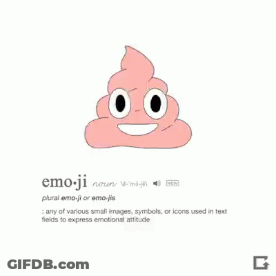 A Cartoon Drawing Of A Poop With A Smiling Face And The Word Emoji On The Bottom . GIF