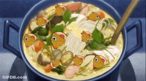 A Cartoon Drawing Of A Pot Of Soup With A Spoon In It GIF