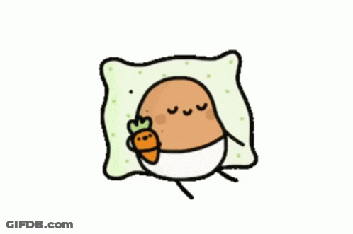 A Cartoon Drawing Of A Potato Sleeping On A Pillow Holding A Carrot . GIF
