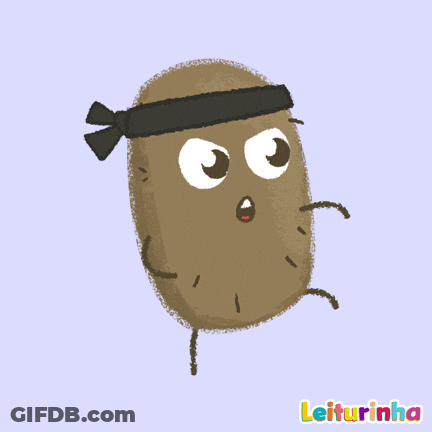 A Cartoon Drawing Of A Potato Wearing A Headband With Leiturinha Written On The Bottom GIF