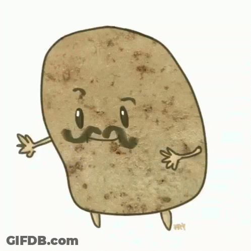 A Cartoon Drawing Of A Potato With A Mustache And Hand GIF