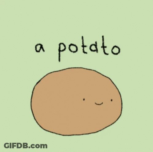 A Cartoon Drawing Of A Potato With The Words A Potato Below It GIF
