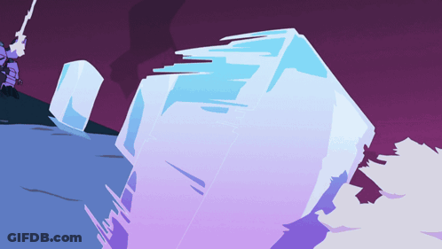 A Cartoon Drawing Of A Purple And Blue Ice Cube GIF