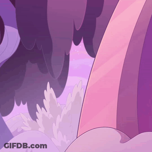 A Cartoon Drawing Of A Purple And Pink Landscape With Trees And Clouds GIF