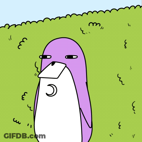 A Cartoon Drawing Of A Purple And White Animal With A Crescent Moon On Its Head GIF