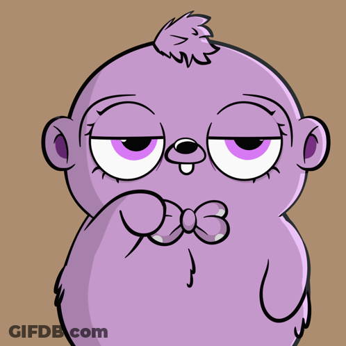 A Cartoon Drawing Of A Purple Monkey With A Bow Tie GIF