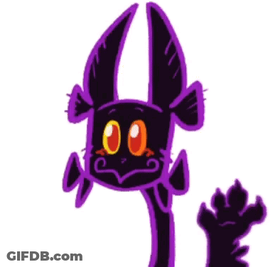 A Cartoon Drawing Of A Purple Monster With Orange Eyes And A Paw . GIF